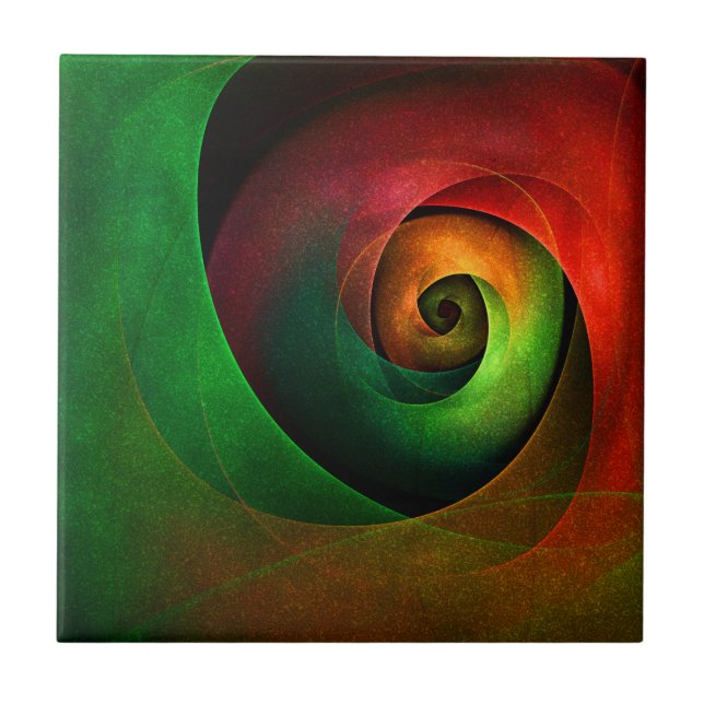 Red Green Floral Modern Abstract Art Pattern #21 Ceramic Tile (Front)