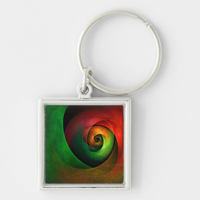 Red Green Floral Modern Abstract Art Pattern #21 Key Ring (Front)
