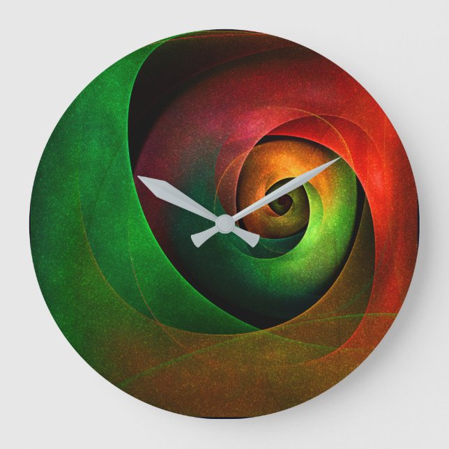 Red Green Floral Modern Abstract Art Pattern #21 Large Clock (Front)
