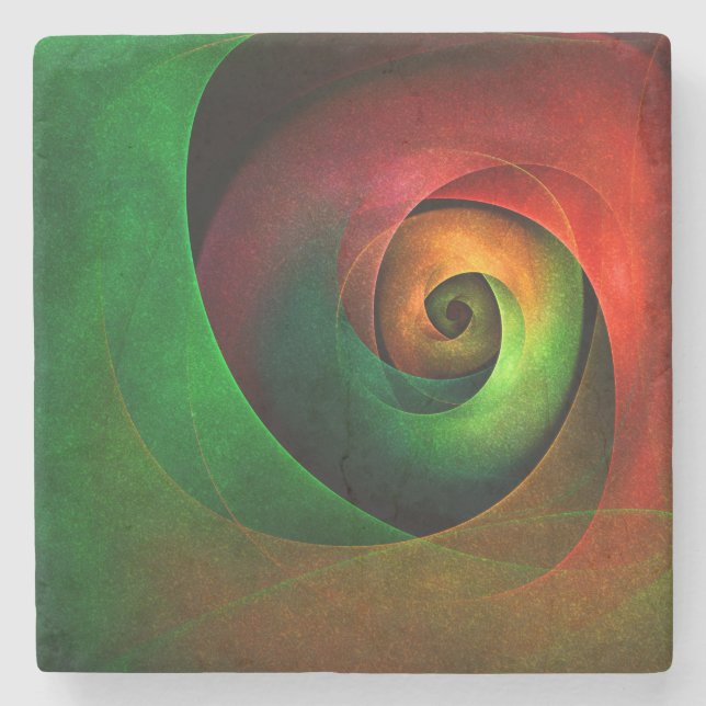 Red Green Floral Modern Abstract Art Pattern #21 Stone Coaster (Front)