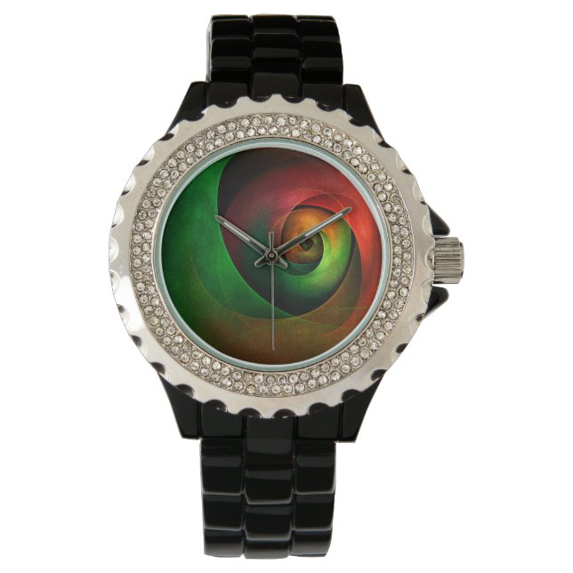 Red Green Floral Modern Abstract Art Pattern #21 Watch (Front)