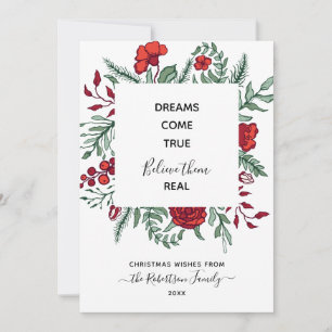 Red Green Floral Motivational Quote Christmas Card