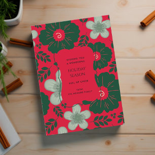 Red Green Floral Vintage Watercolor Holiday Card