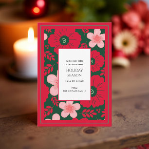 Red Green Floral Watercolor Botanical Holiday Card