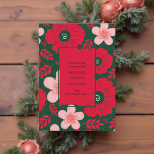Red Green Floral Watercolor Botanical Holiday Card