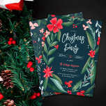 Red green floral wreath pattern Christmas Invitation<br><div class="desc">A modern layout with an original green,  red and blue floral pattern and wreath illustration with leaves,  flourish,  flowers and berries and a modern brushed font script typography.</div>