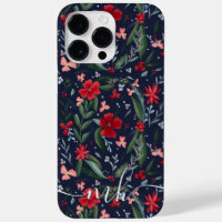 Red green floral wreath pattern winter monogram