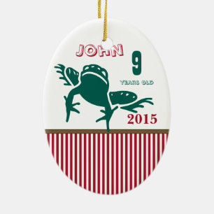 Red & Green Frog Stripe Photo Ornament