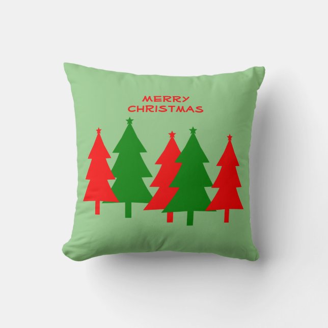 Red Green Fun Modern Merry Christmas Trees  Cushion (Front)