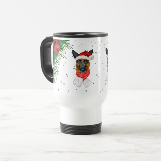 Red Green German Shepherd Dog Onwer Christmas Travel Mug (Front Left)