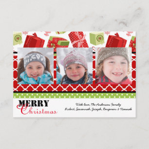Red & Green Gifts 3 Photos - 3x5 Christmas Card