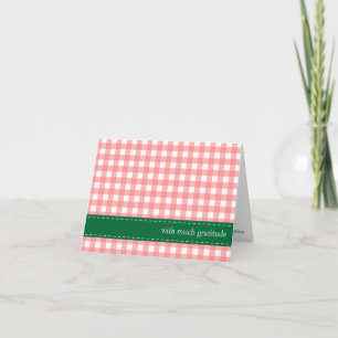 Red green gingham ribbon custom photo thank you card