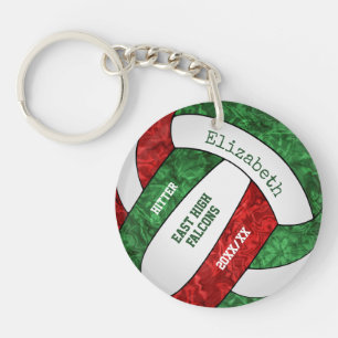 Red green girly sports custom volleyball key ring