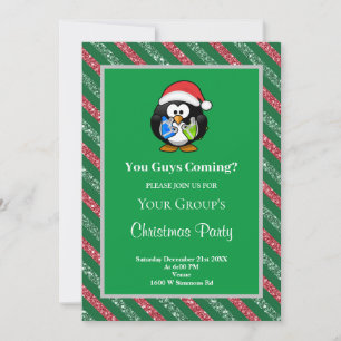 Red/Green Glitter Framed Funny Christmas Party Invitation