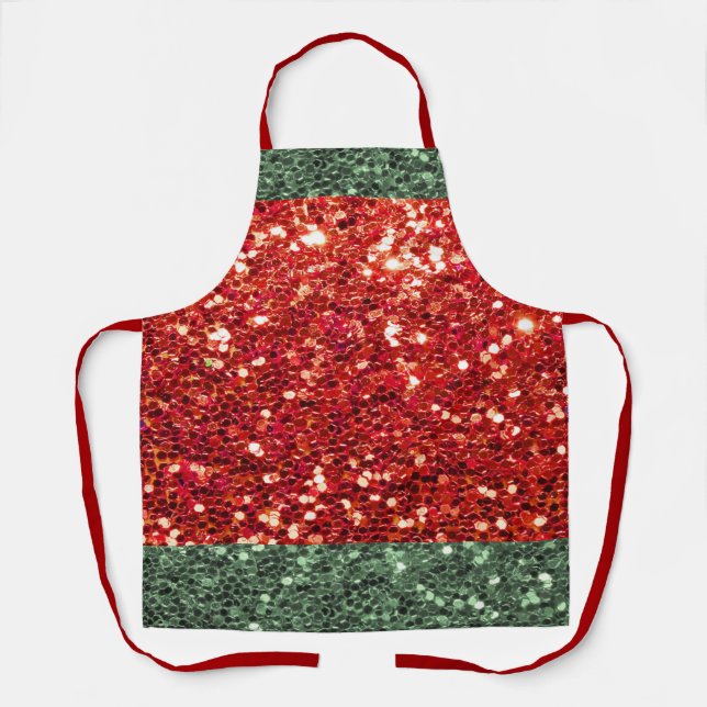 Red Green Glitter Holiday Christmas Cooking  Apron (Front)