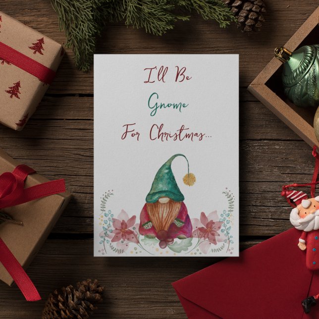 Red Green Gnome Holly Berry Poinsettia watercolor Invitation (Creator Uploaded)