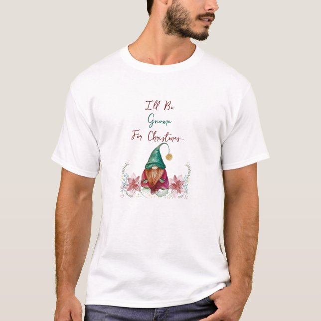 Red Green Gnome Holly Berry Poinsettia watercolor T-Shirt (Front)