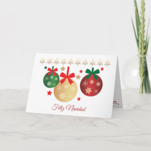 Red, green & gold baubles Spanish Christmas Holiday Card