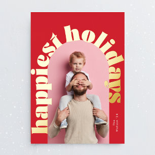 red green gold bold text arch photo christmas foil holiday card