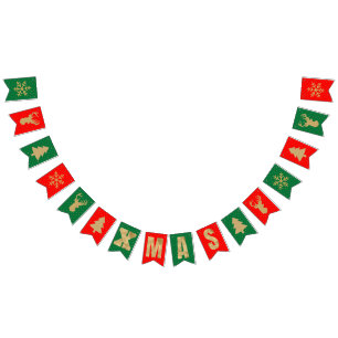 Red Green Gold Christmas Bunting