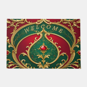 Red Green Gold Christmas Holiday Doormat