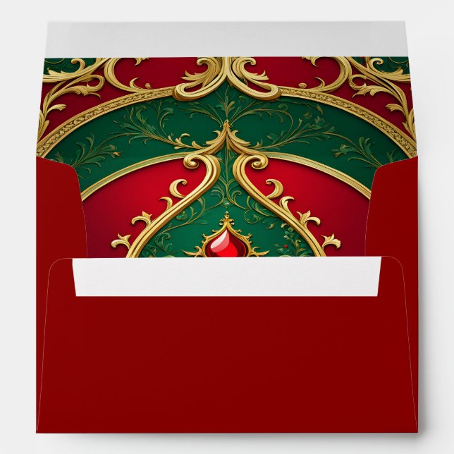 Red Green Gold Christmas Holiday Envelope (Back (Bottom))