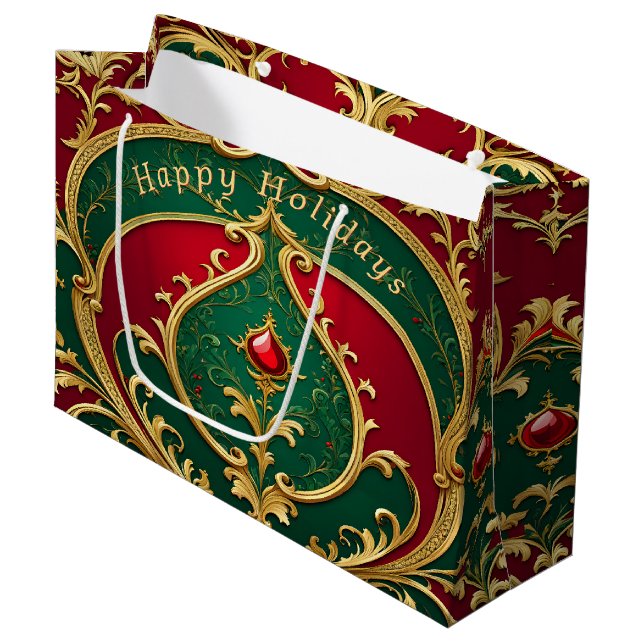 Red Green Gold Christmas Holiday Gift Bag (Front Angled)