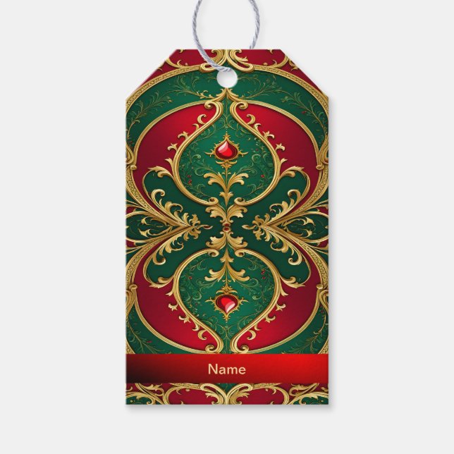 Red Green Gold Christmas Holiday Gift Tag (Front)