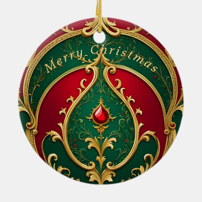 Red Green Gold Christmas Holiday Ornament (Back)