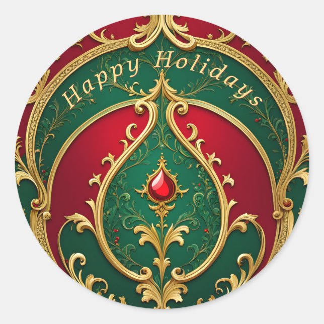 Red Green Gold Christmas Holiday Sticker (Front)