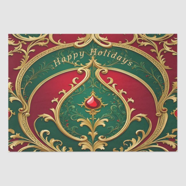 Red Green Gold Christmas Holiday Tissue Paper (Front)
