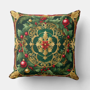 Red Green Gold Christmas Throw Pillow