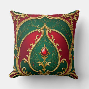 Red Green Gold Christmas Throw Pillow
