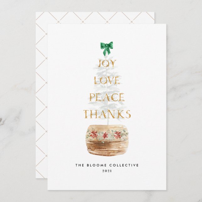  Red Green Gold Christmas Tree Typography Simple Holiday Card (Front/Back)