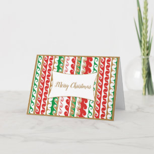 Red, green, gold curlicues Holiday card