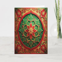 Red Green Gold Decorative Holiday Card