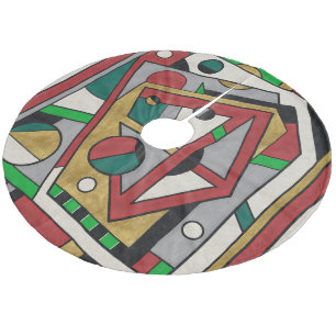 Red Green & Gold Geometric Abstract Fleece Tree Skirt