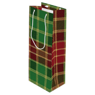 RED GREEN GOLD HOLIDAY PLAID PATTERN WINE GIFT BAG