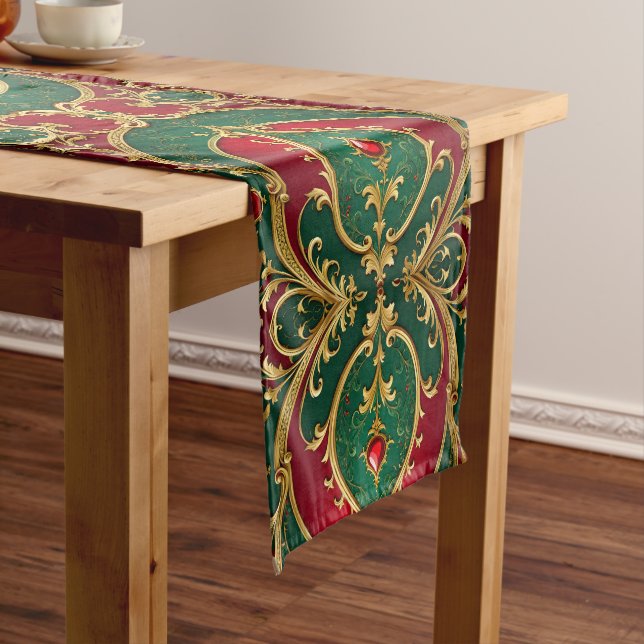 Red Green Gold Holiday Table Runner (In Situ)