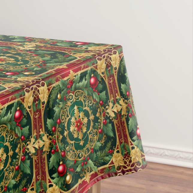 Red Green Gold Holiday Tablecloth (In Situ)