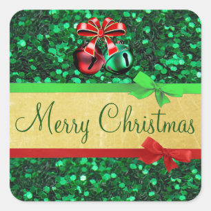 Red Green Gold Merry Christmas Bows Stickers