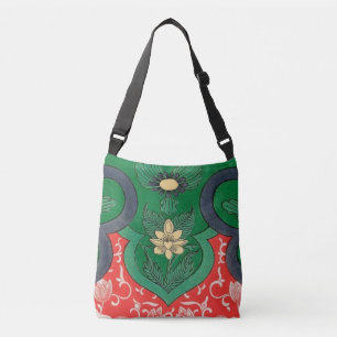 Red, Green & Gold Mystic Lotus Asian Abstract Crossbody Bag