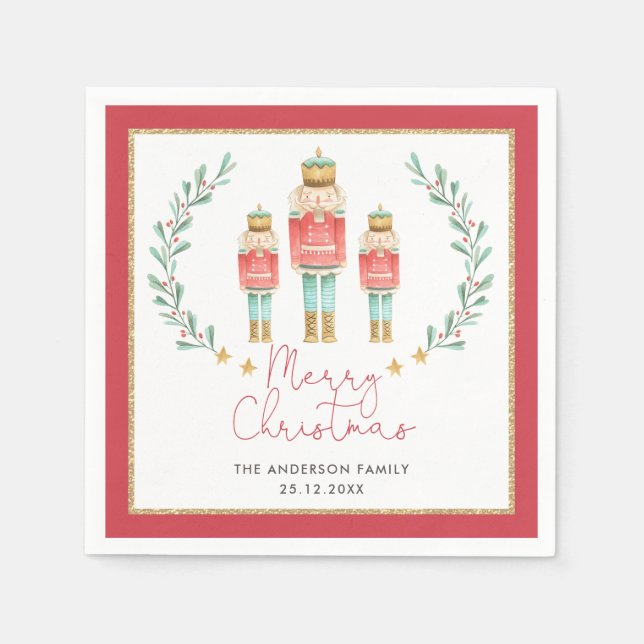 Red Green Gold Nutcracker Christmas Holiday Party Napkin (Front)