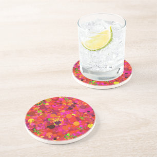 Red Green Gold & Pink Dots Colourful Pattern Coaster