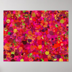 Red Green Gold & Pink Dots Colourful Pattern Poster
