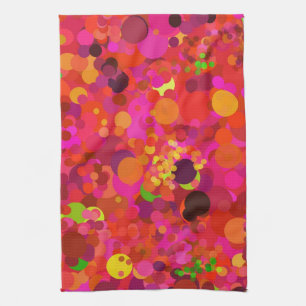 Red Green Gold & Pink Dots Pattern Modern Tea Towel