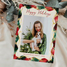 Red Green Gold Plaid Pattern Happy Holidays Photo