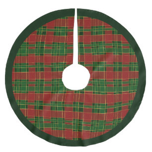 Red Green Gold Plaid Pattern Holiday Brushed Polyester Tree Skirt