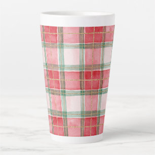 Red Green Gold Plaid Stripes Christmas Latte Mug