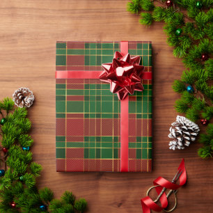 Red Green Gold Plaid Wrapping Paper